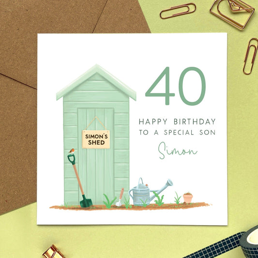 personalised garden shed 40th birthday card for son