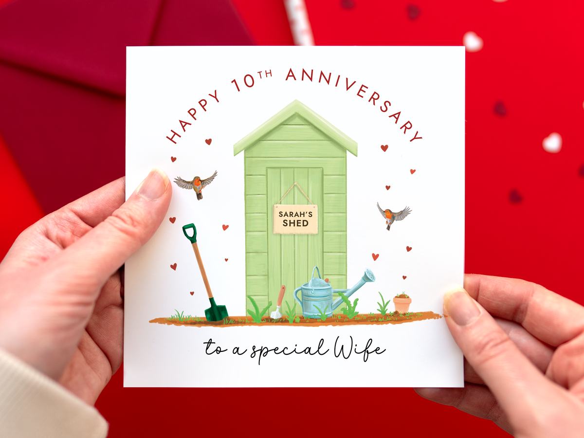 Personalised Garden Shed Anniversary Card for Partner