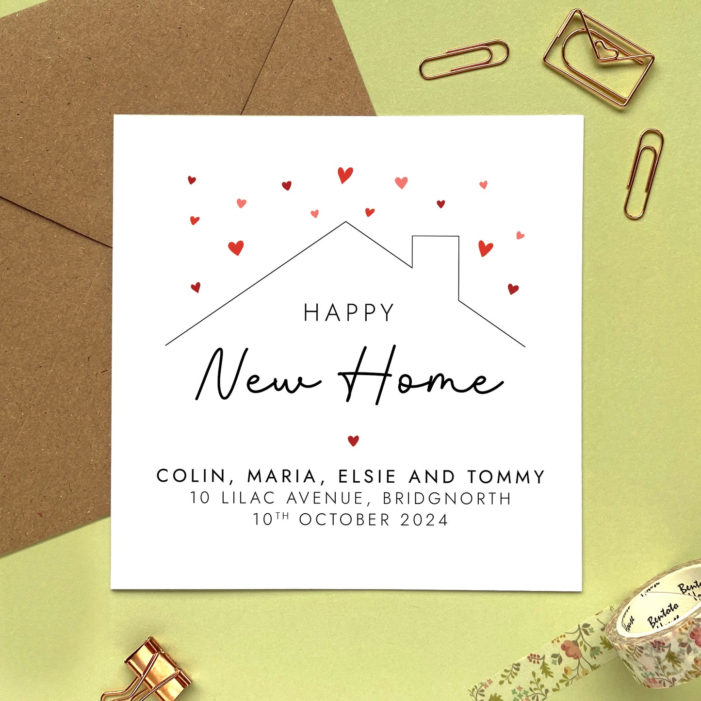 Personalised Hearts New Home Card