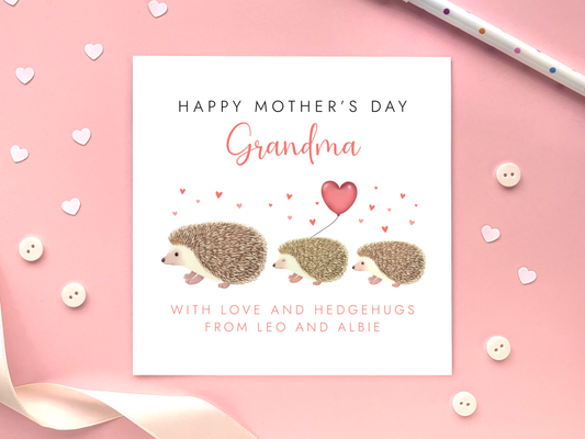 Personalised Hedgehogs Mother's Day Card for Nanny
