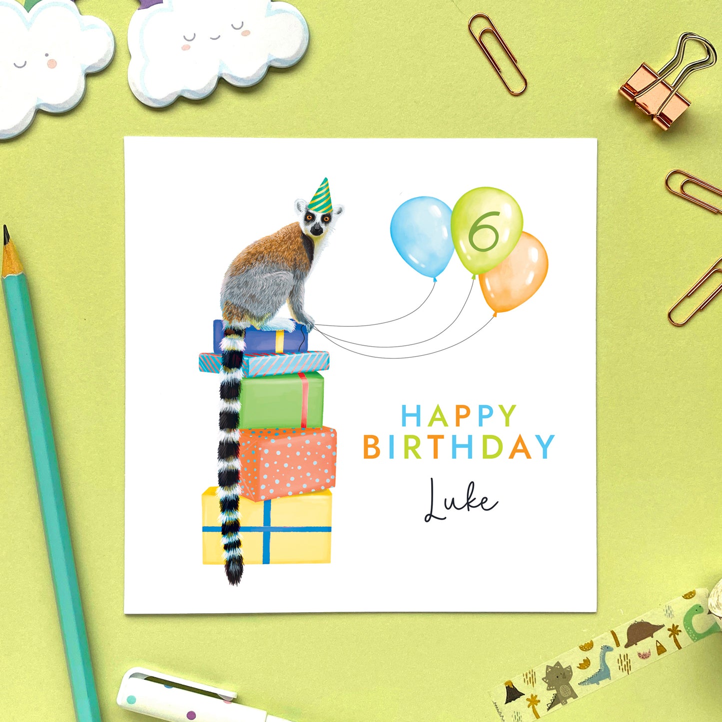 Personalised Lemur Birthday Card for Boy