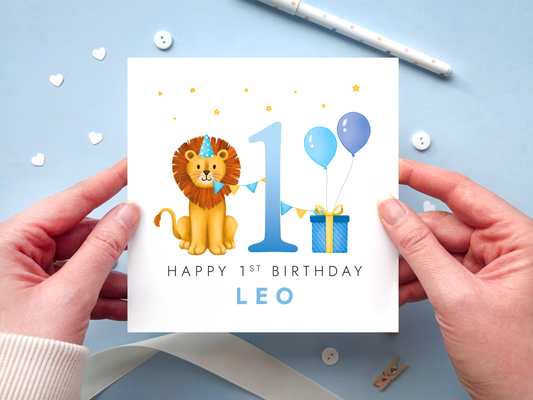 Personalised Lion 1st Birthday Card for Boy