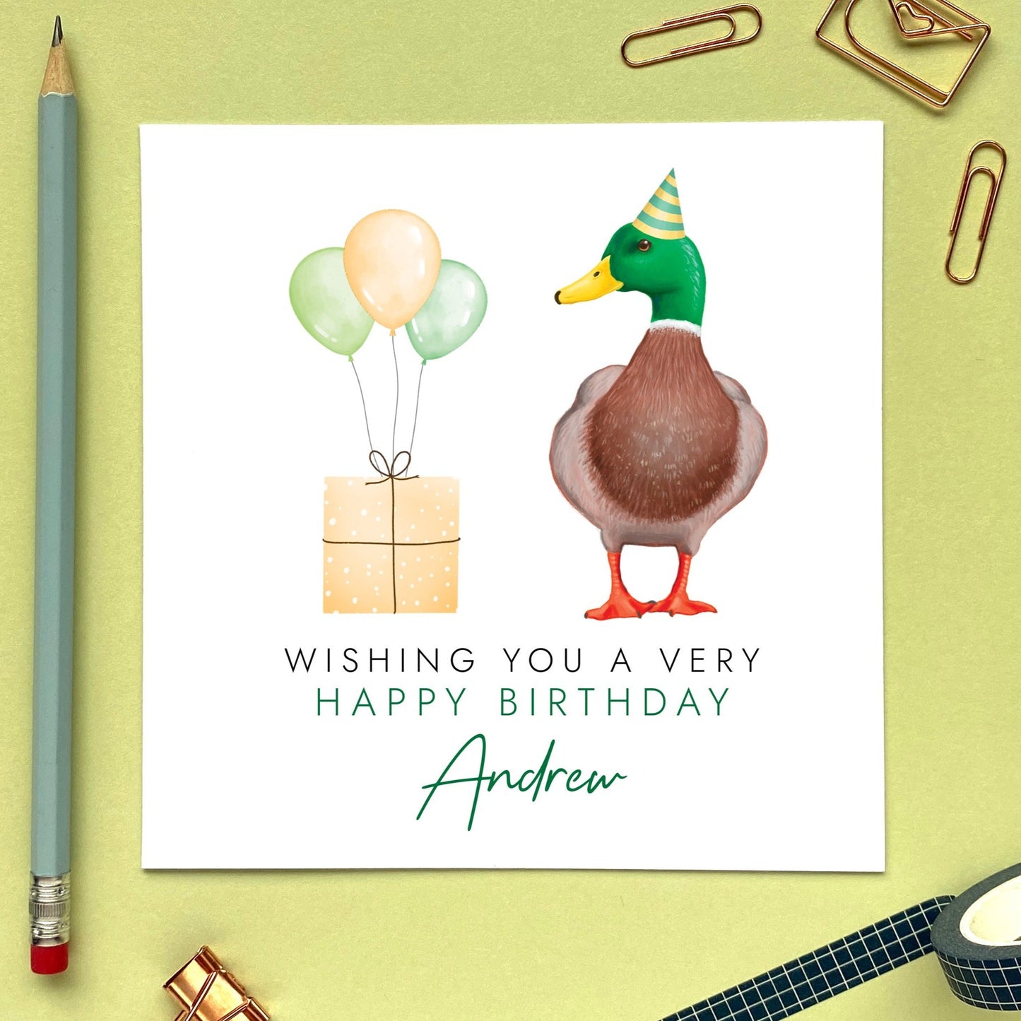 A Personalised Mallard Duck Birthday Card for Him.