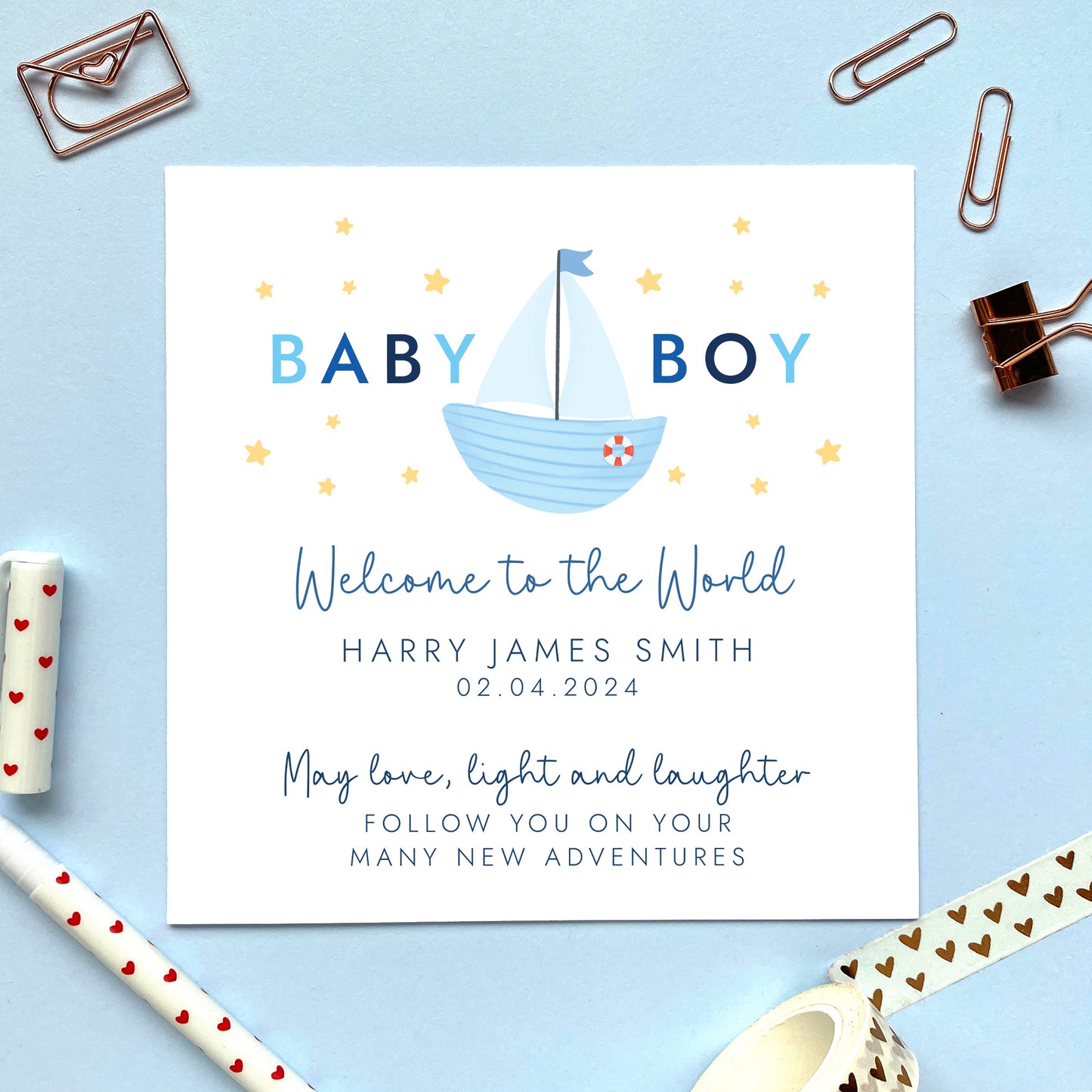 Personalised Nautical Boat New Baby Boy Card