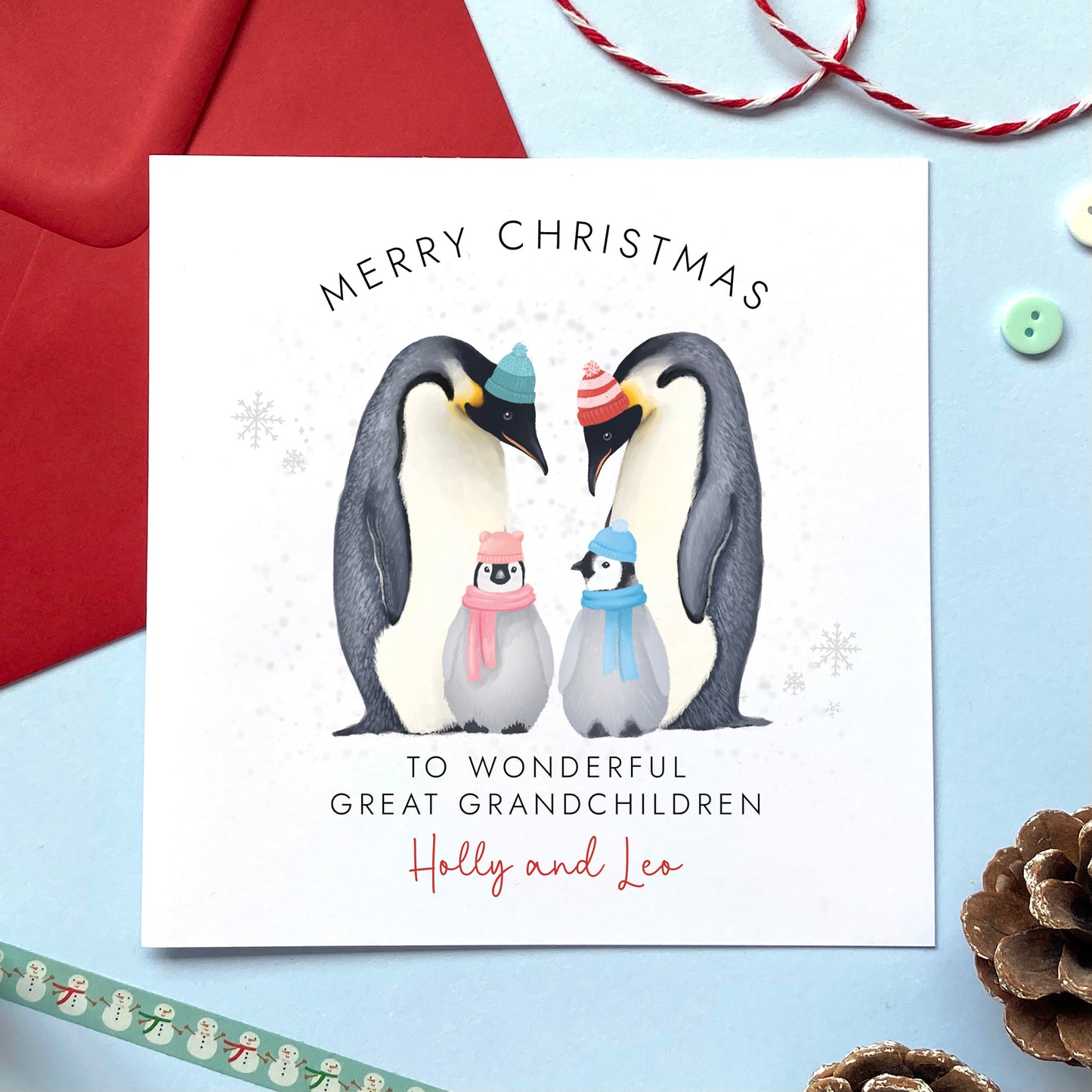 Personalised Penguins Christmas Card for Children