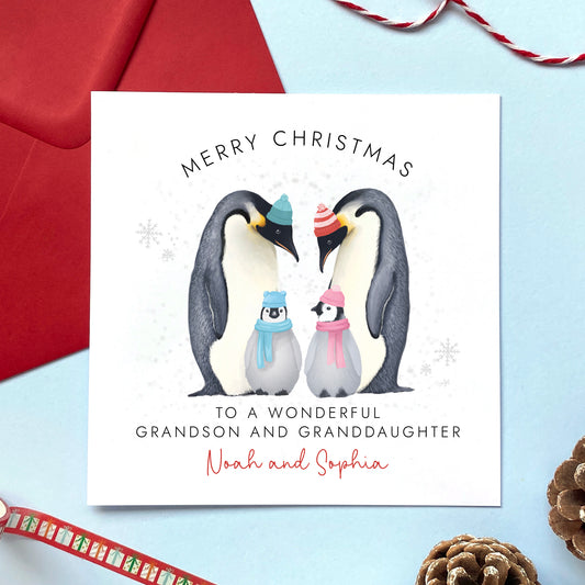 Personalised Penguins Christmas Card for Children