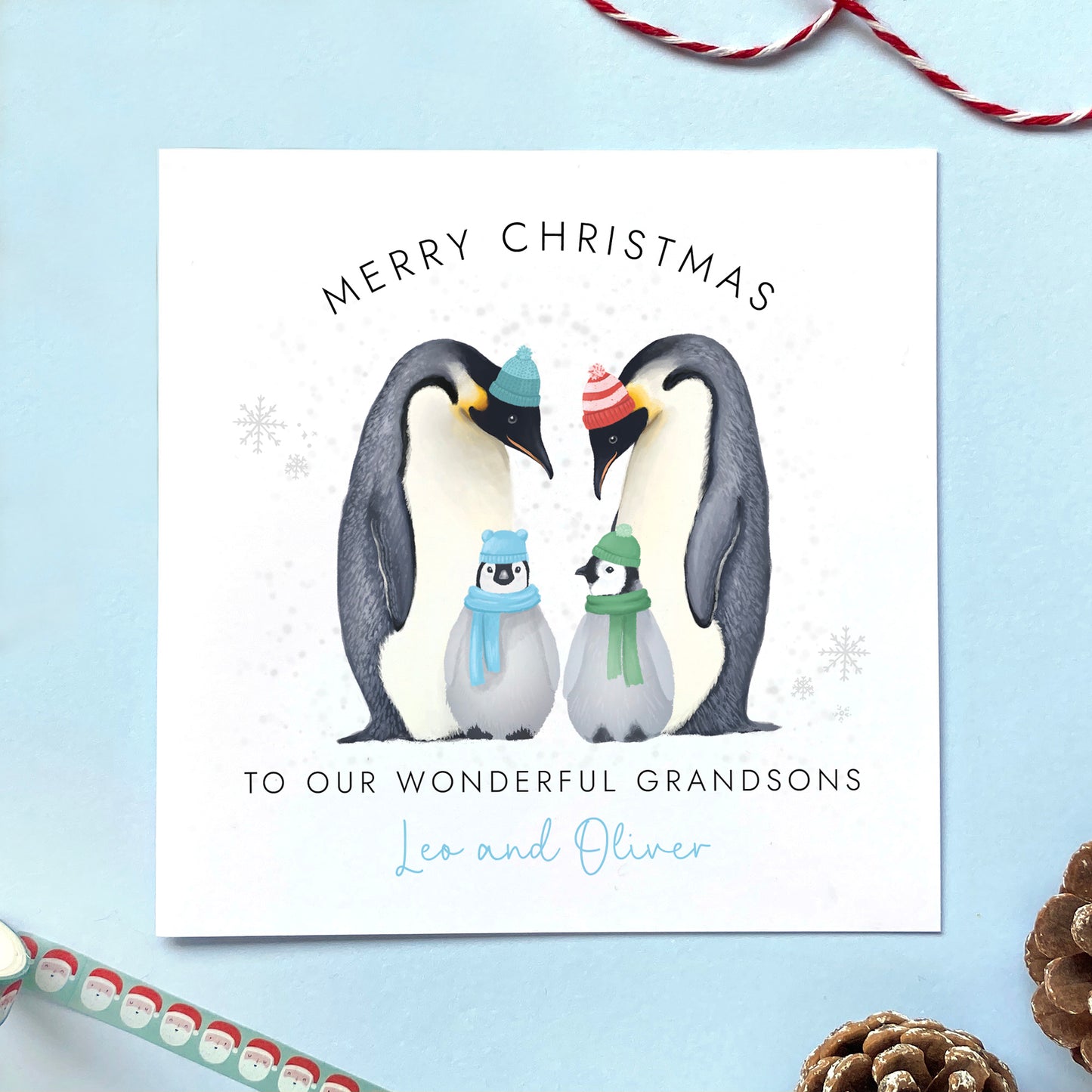 Personalised Penguins Christmas Card for Sons