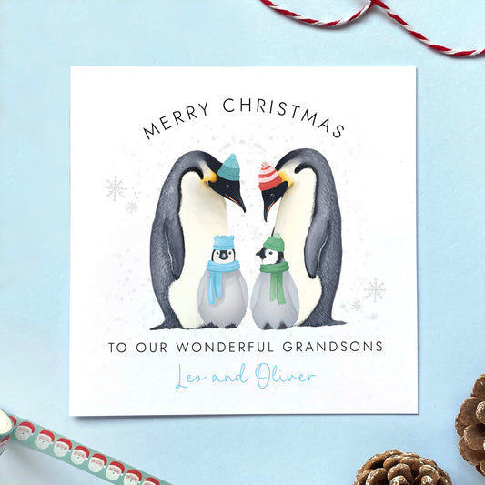 Personalised Penguins Christmas Card for Sons