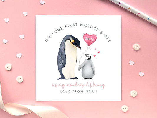 Personalised Penguin First Mother's Day Card for Mummy