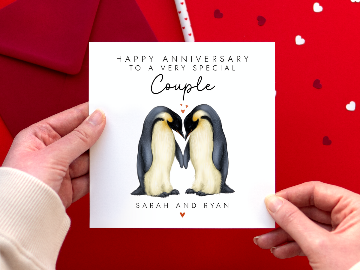 Personalised Penguins Anniversary Card for Couple