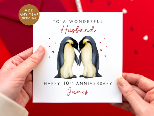 Personalised Penguins Anniversary Card for Husband
