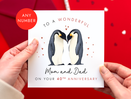 Personalised Penguins Anniversary Card for Mum and Dad