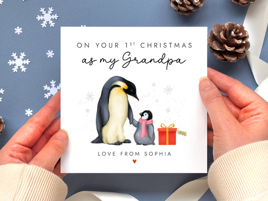 Personalised Penguins 1st Christmas as Grandad Card
