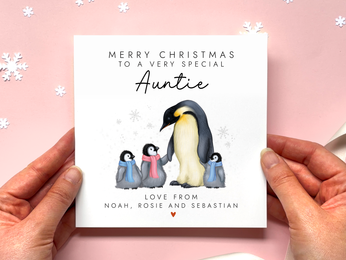 Personalised Penguin Christmas Card for Auntie