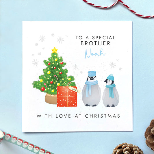 Personalised Penguins Christmas Card for Brother