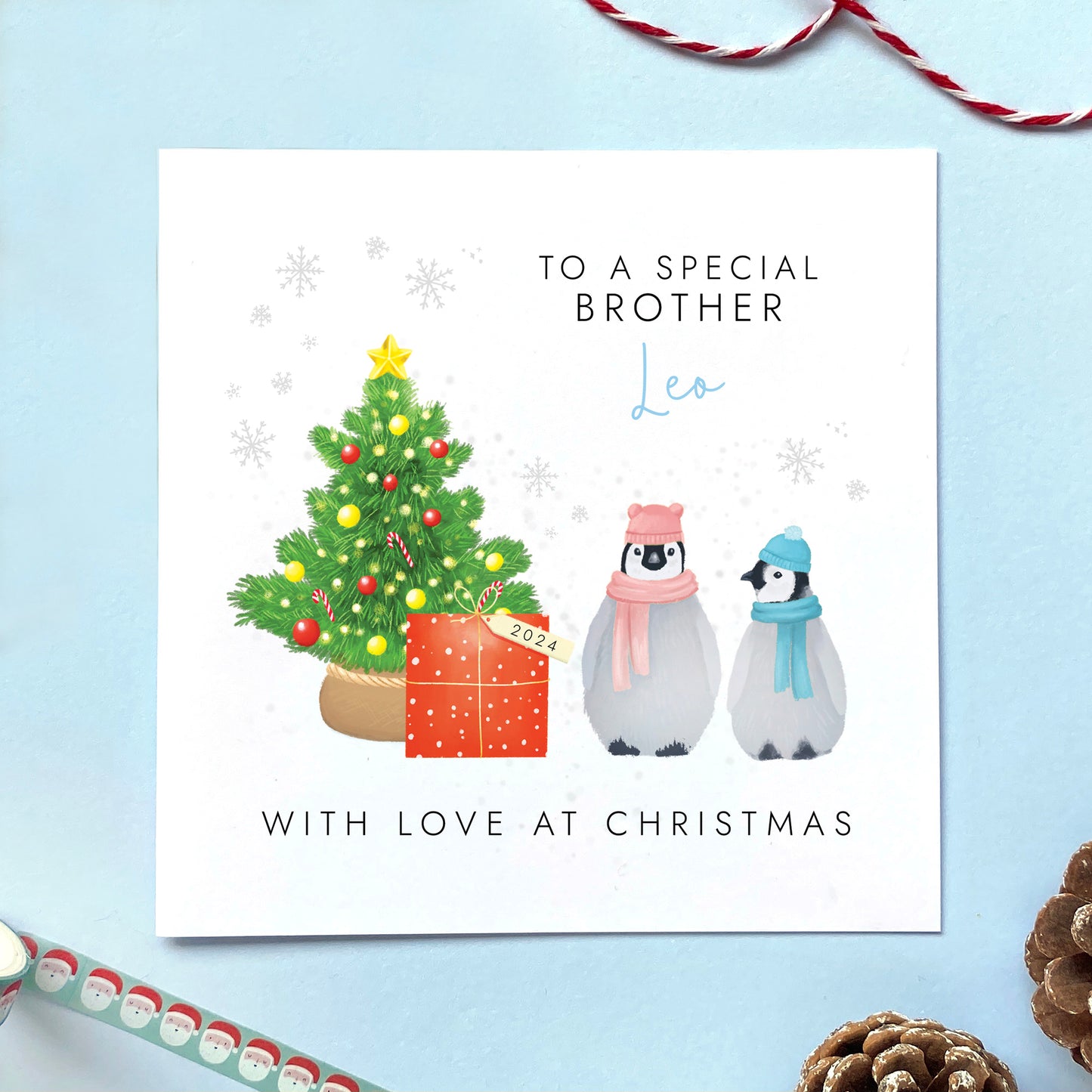 Personalised Penguins Christmas Card for Brother