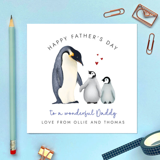 Personalised Penguins Fathers Day Card for Daddy