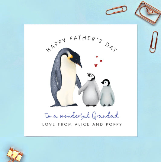 Penguins Fathers Day Card for Daddy from 2 Children