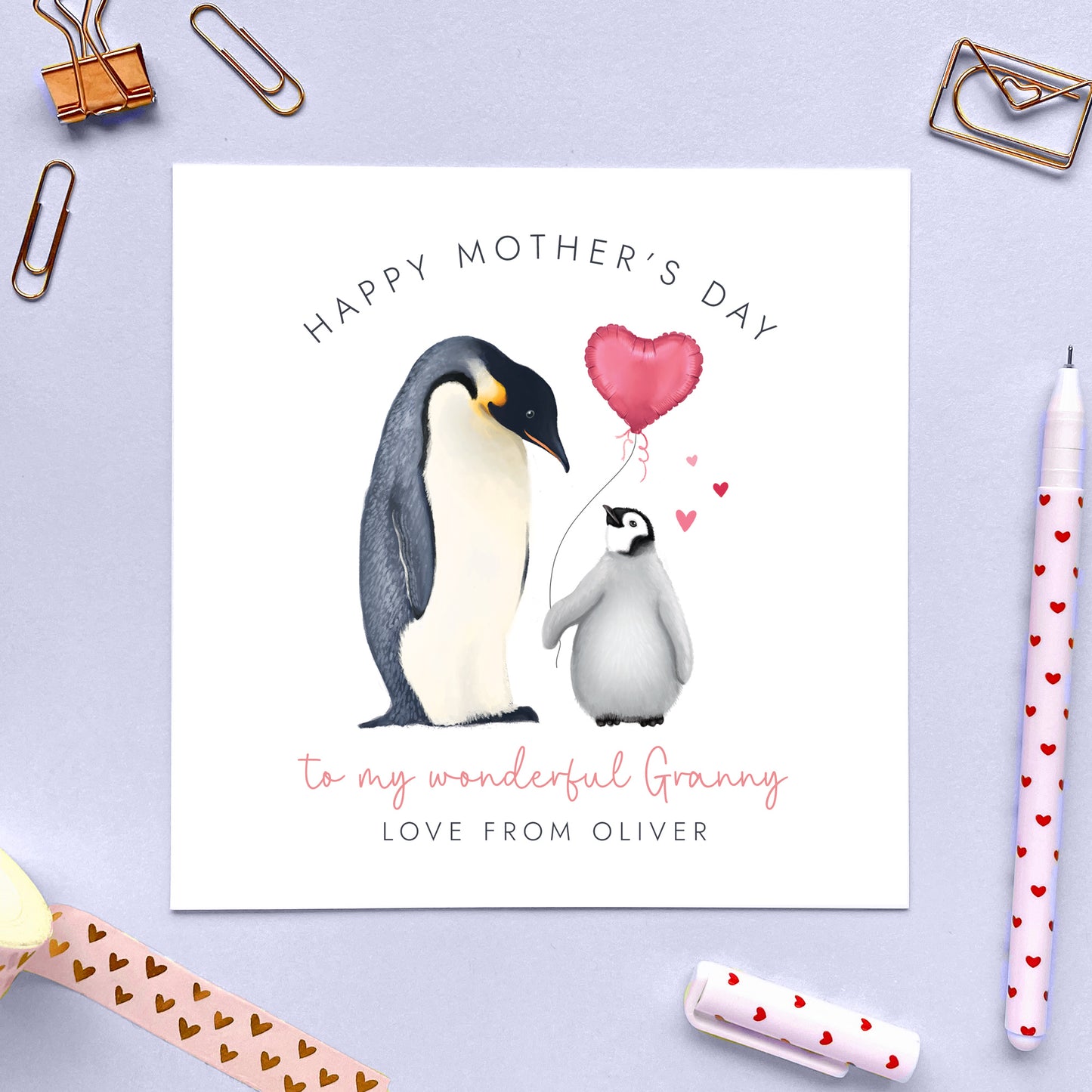 Personalised Penguin Mother's Day Card from Child or Baby for Granny