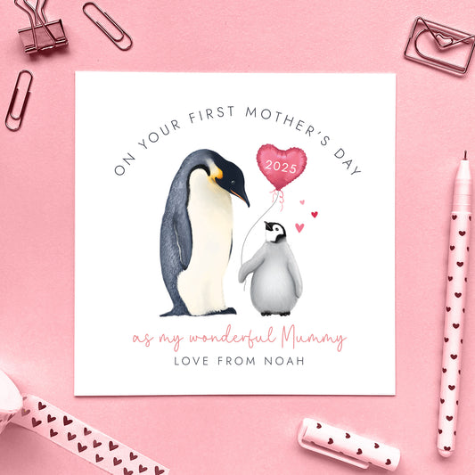 Personalised Penguins 1st Mothers Day Card for Mummy from Baby, 2025