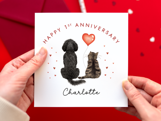 Personalised Cat and Dog Anniversary Card