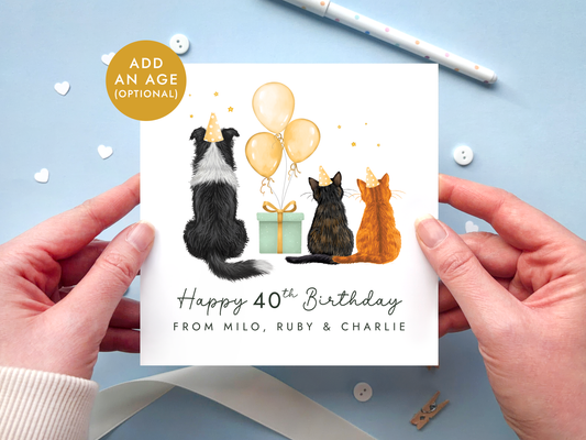 Personalised Cat and Dog Birthday Card from Pets