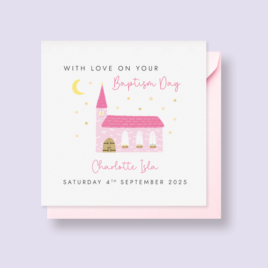 Personalised Church Christening Card for Girl