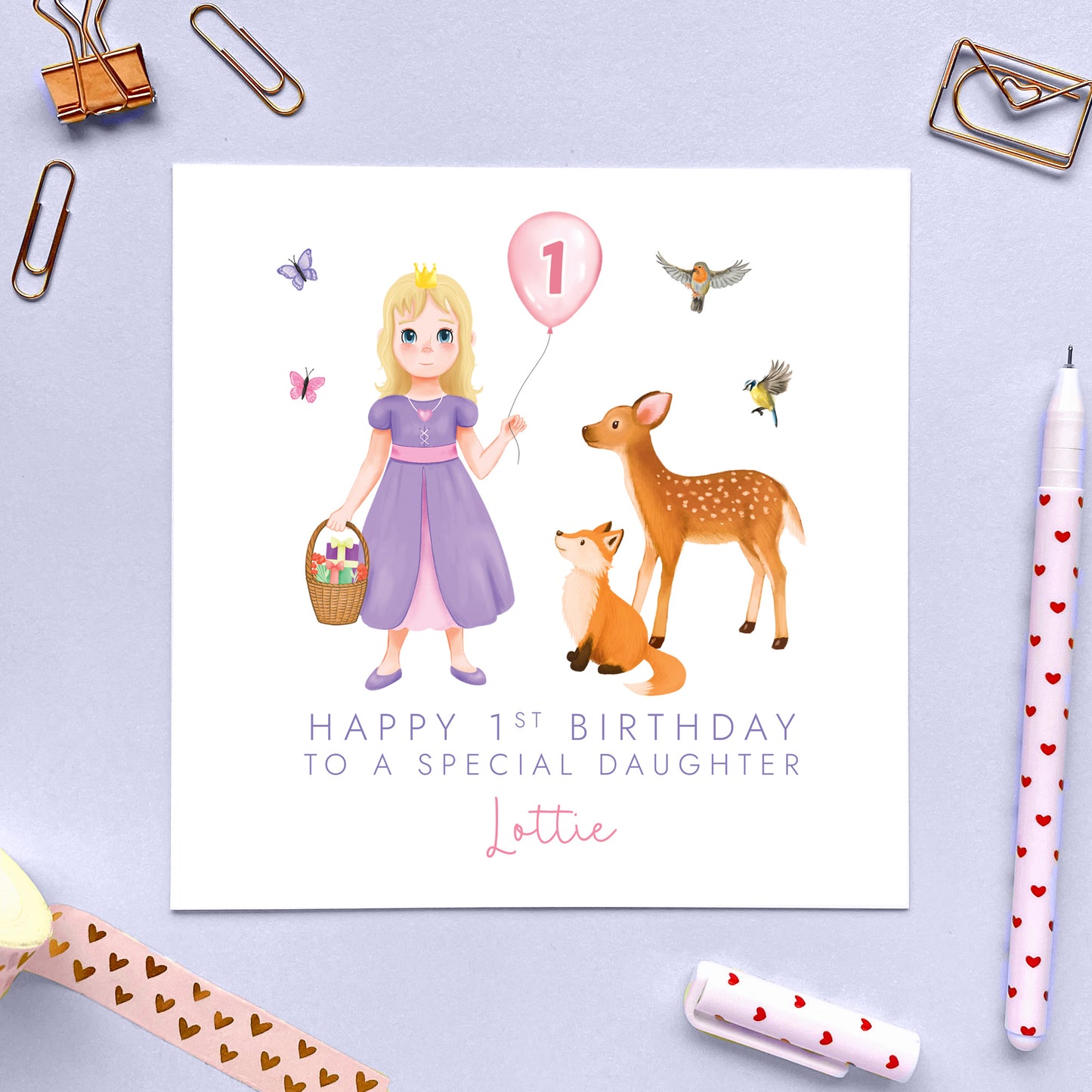Personalised Princess 1st Birthday Card