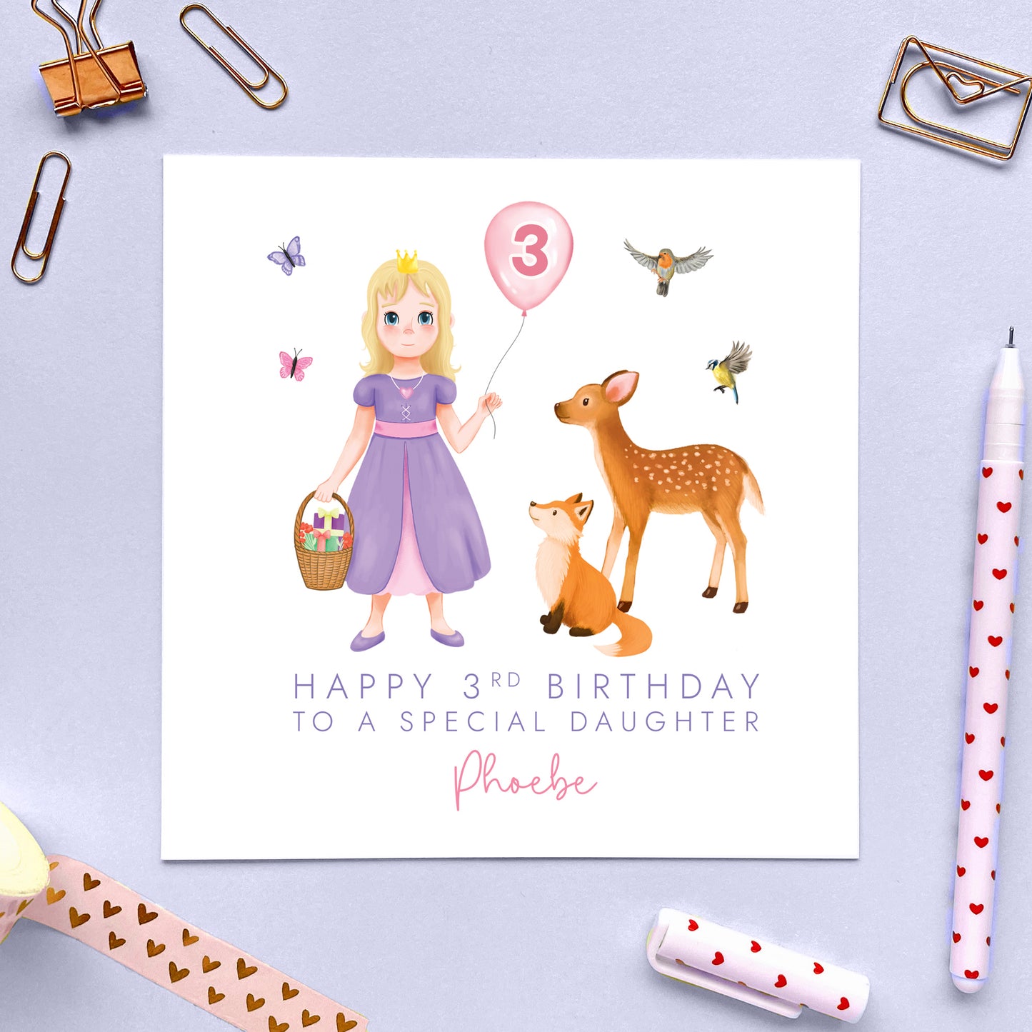 Personalised Princess 3rd Birthday Card