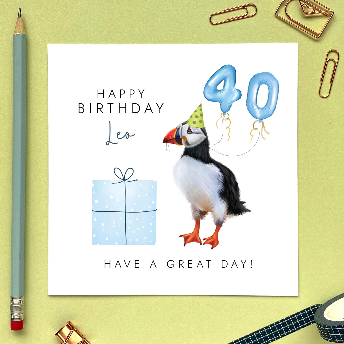 Personalised Puffin Birthday Card for Him