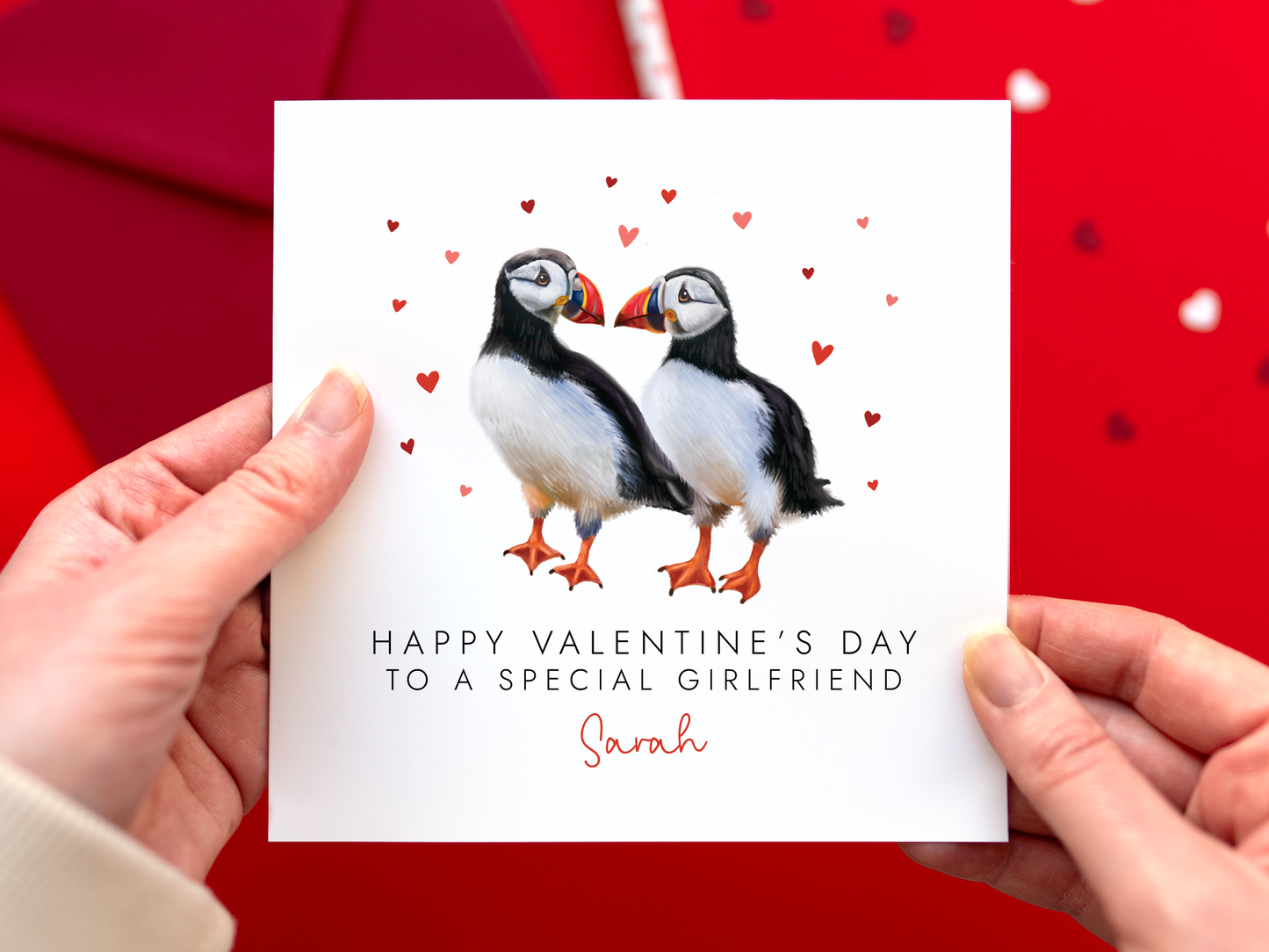 Personalised Puffins Valentine's Day Card