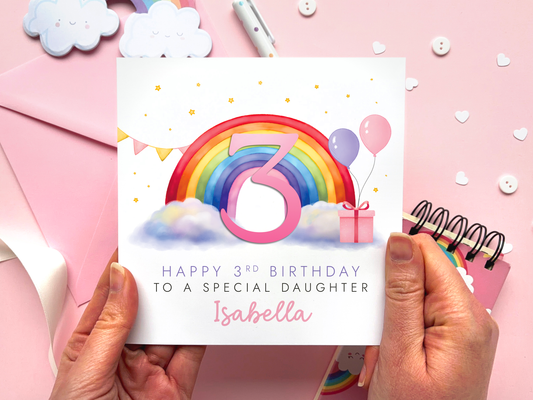 Personalised Rainbow 3rd Birthday Card for Daughter