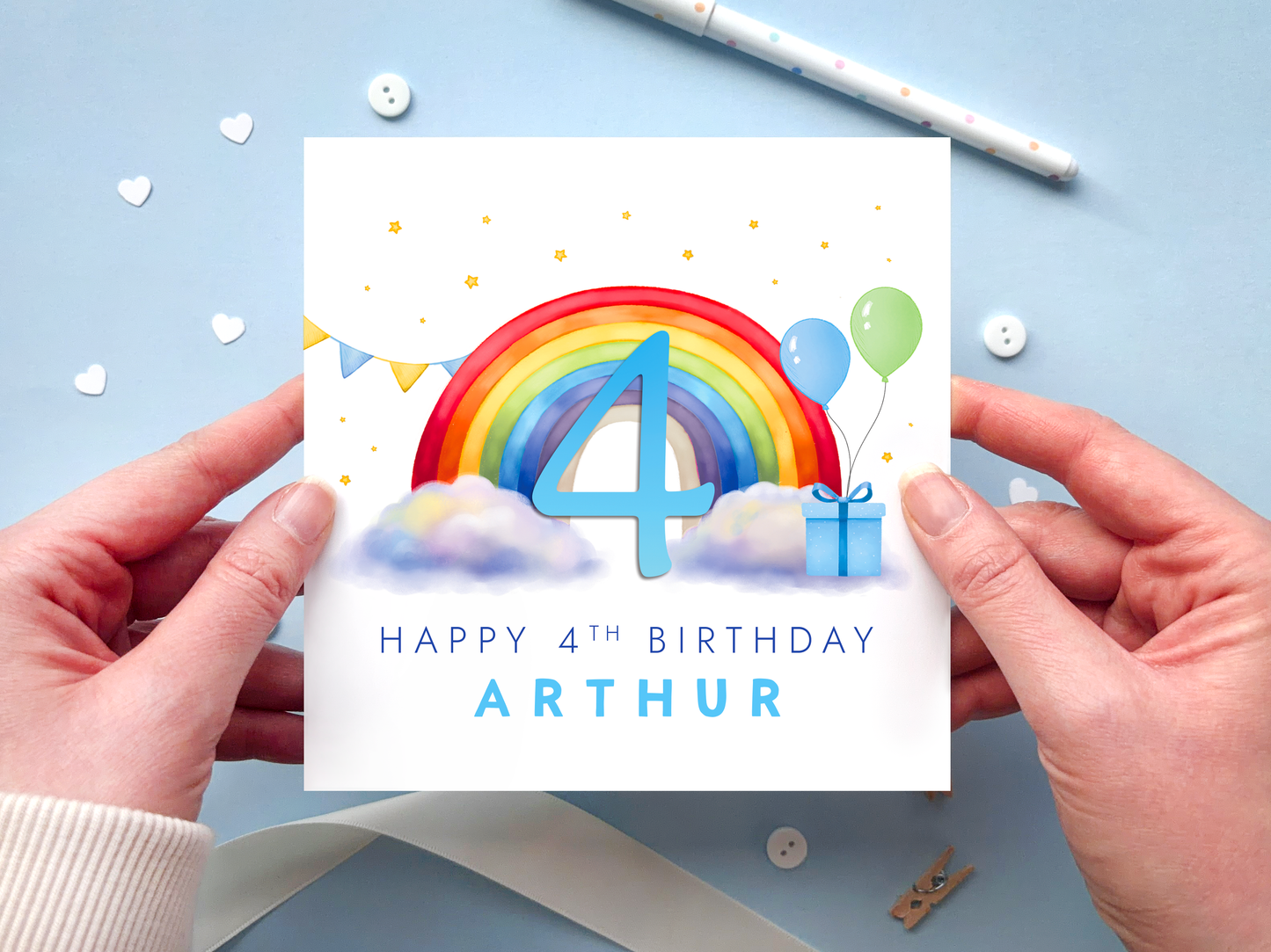 Personalised Rainbow 4th Birthday Card for Boy