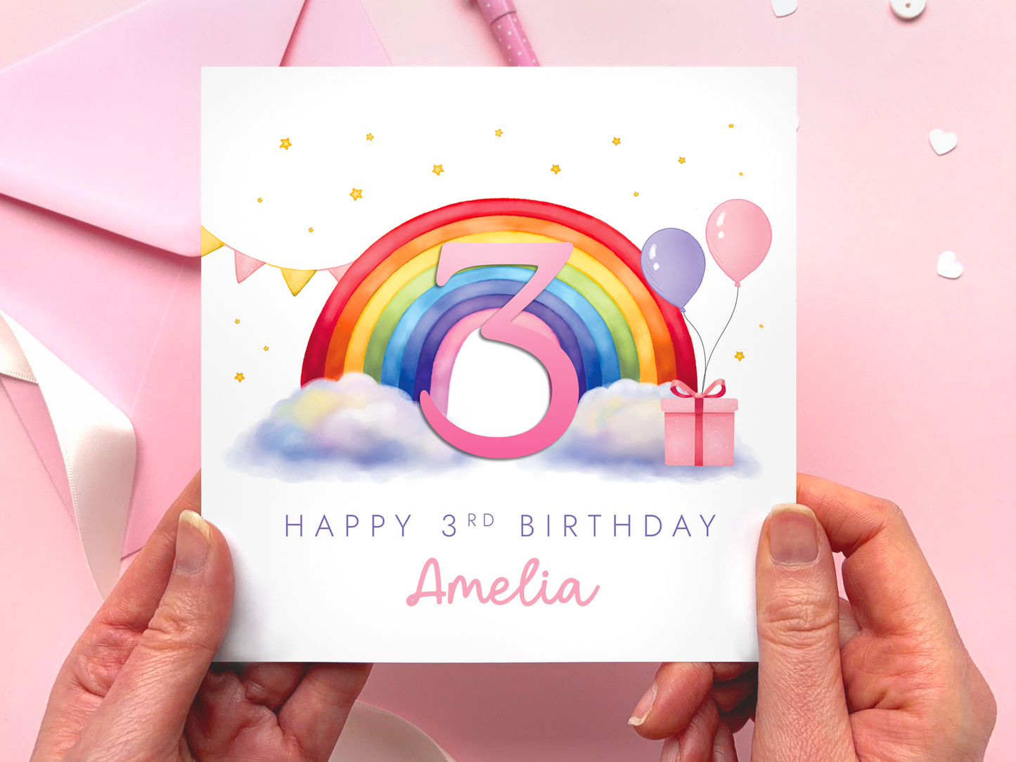 Personalised Rainbow Birthday Card for Girl