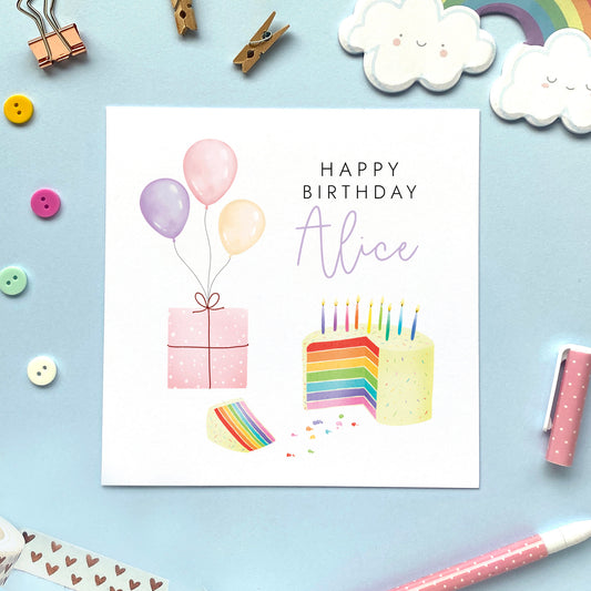 Personalised Rainbow Cake Any Age Birthday Card