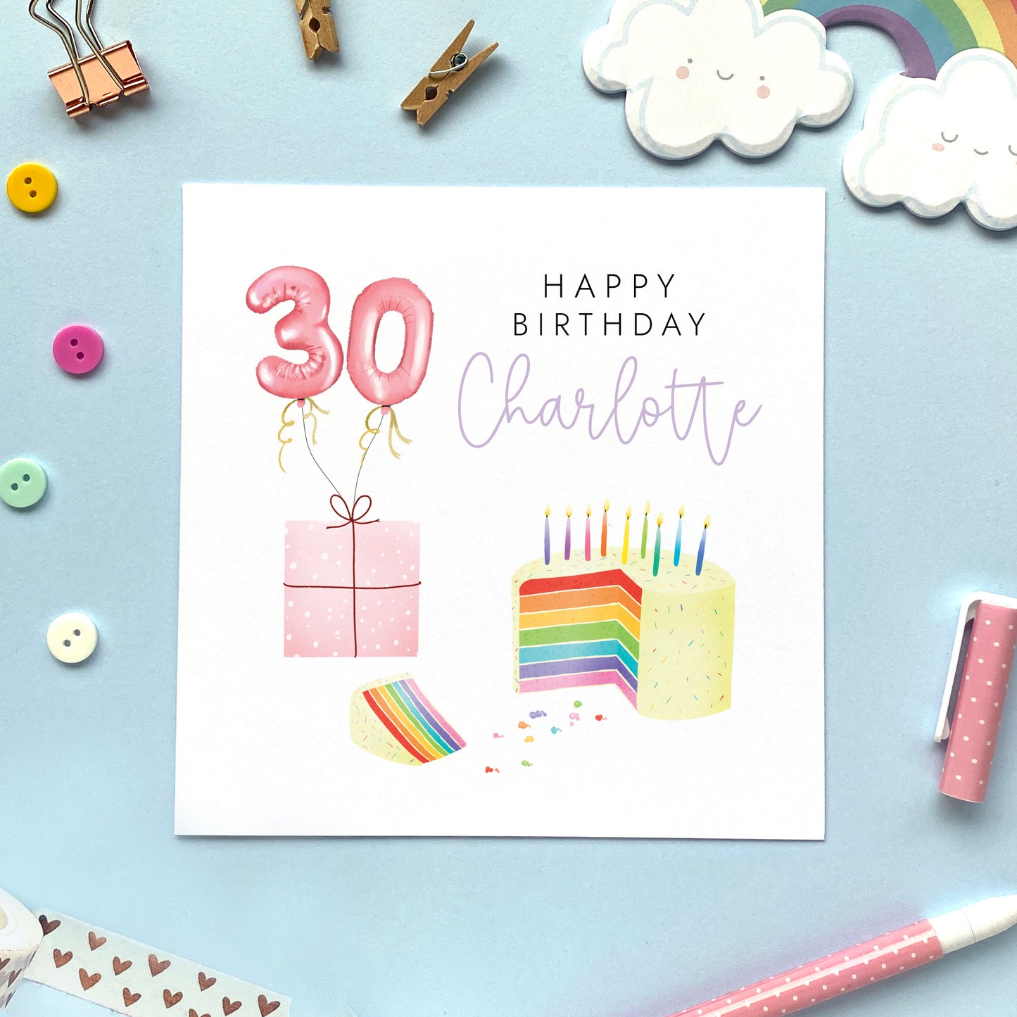 Personalised Rainbow Cake Any Age Birthday Card