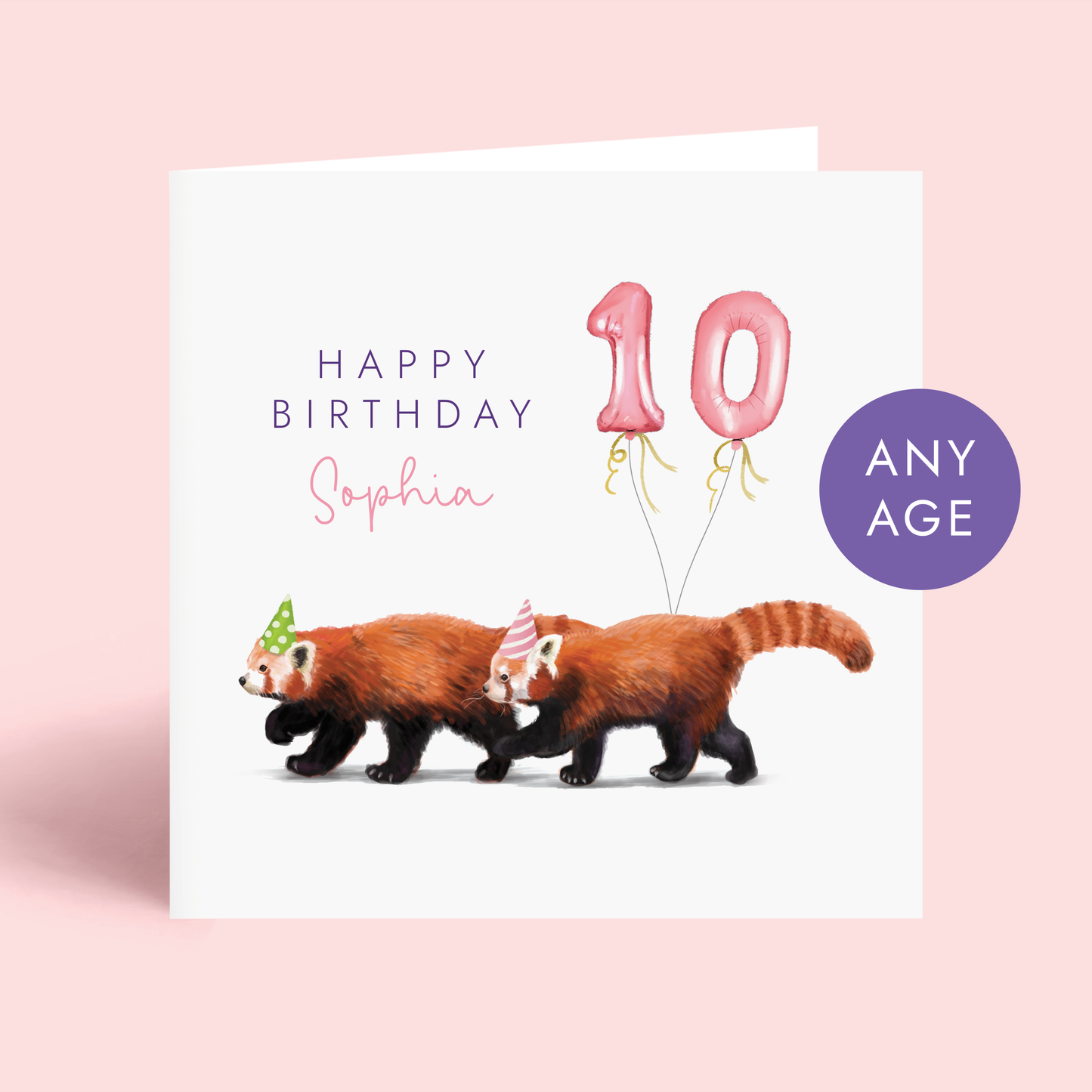 Personalised Red Pandas Birthday Card for Her
