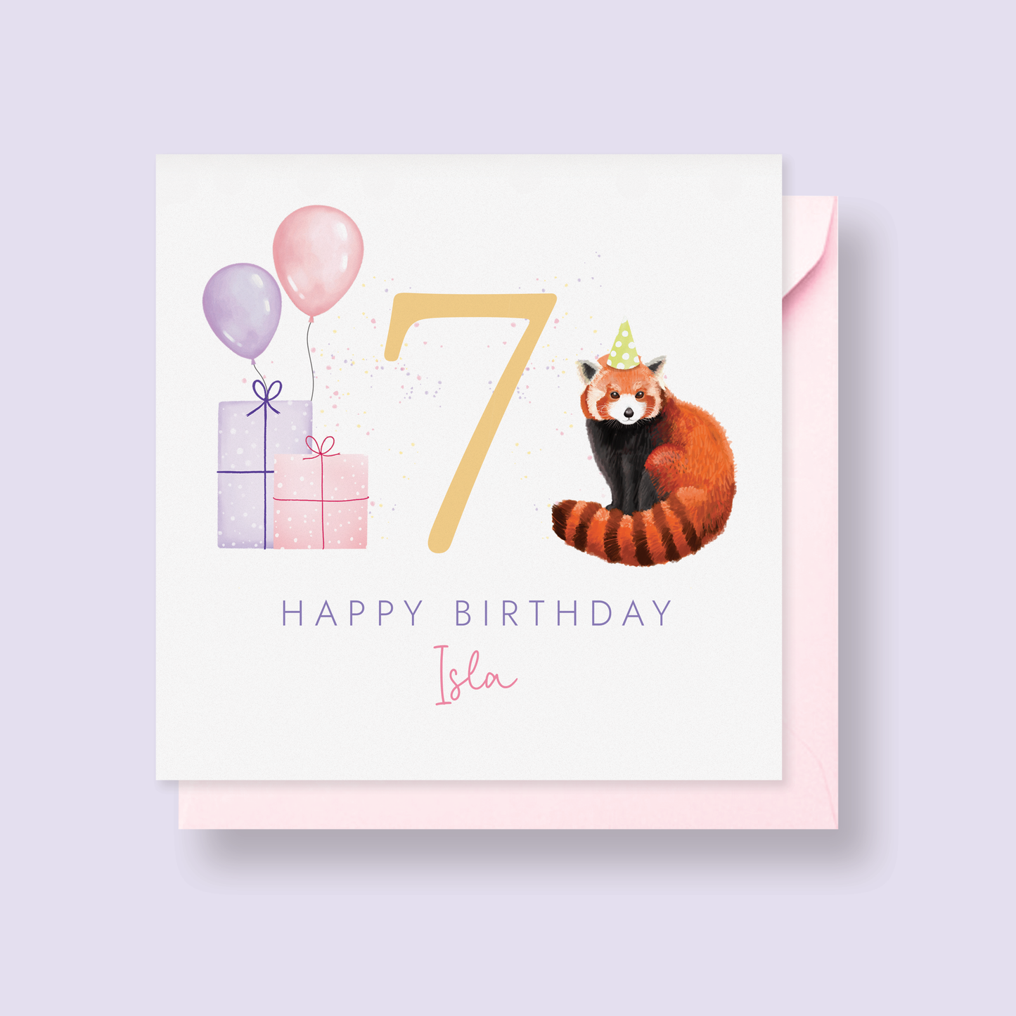 Personalised Red Panda Birthday Card for Girl