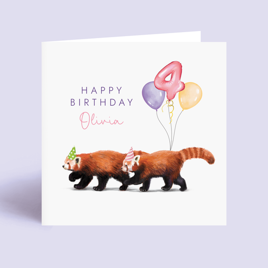 Personalised Red Pandas Birthday Card for Her