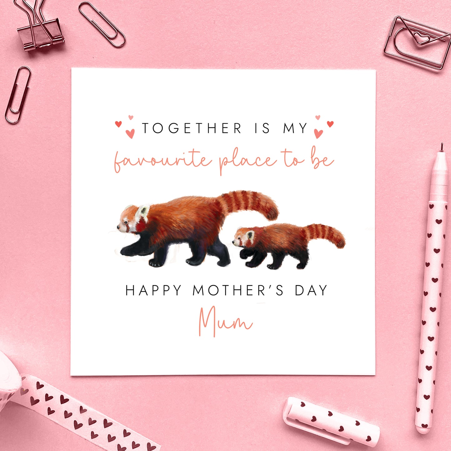 Personalised Red Pandas Mother's Day Card for Mum