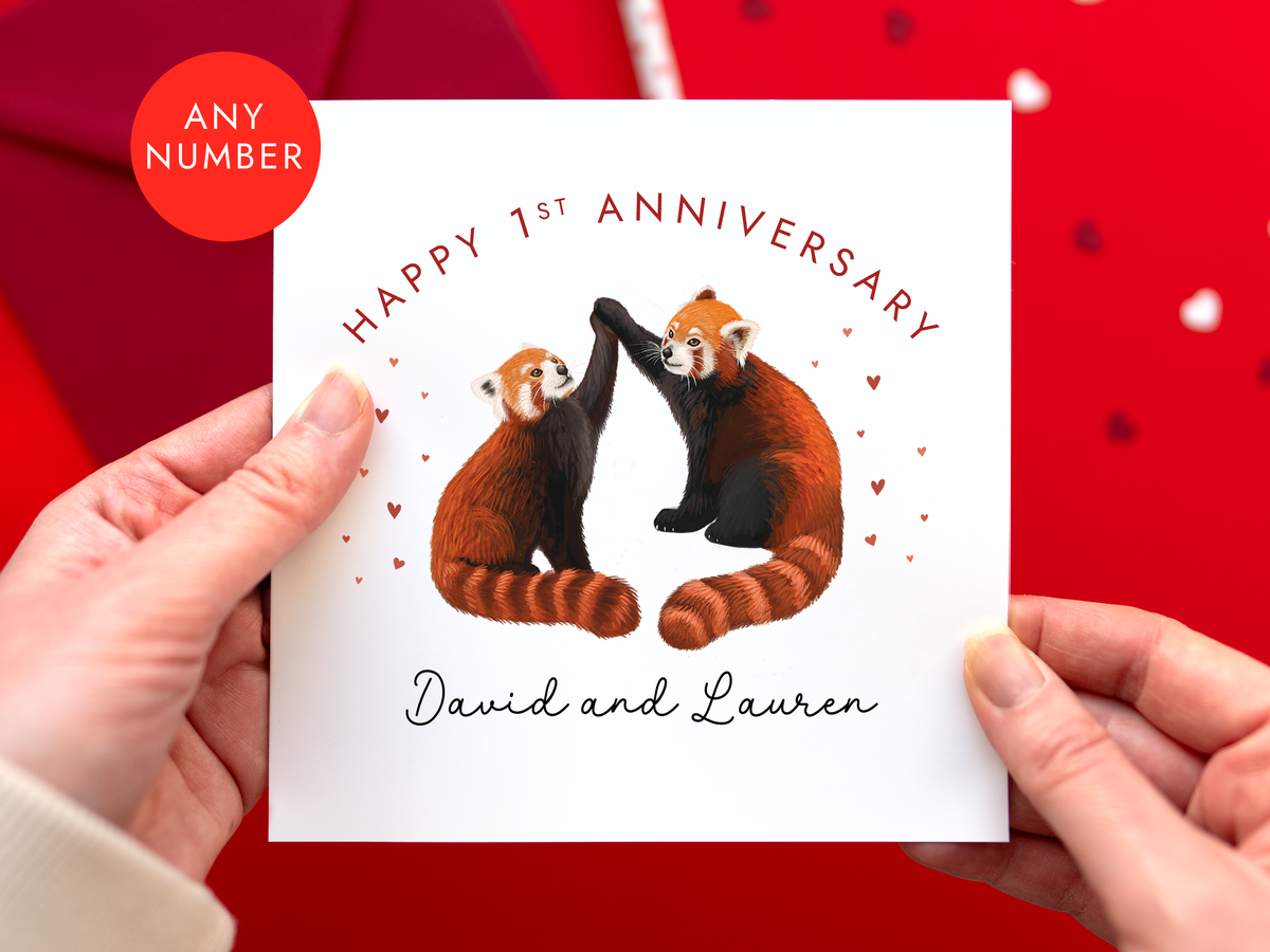 Personalised Red Pandas Anniversary Card for Couple