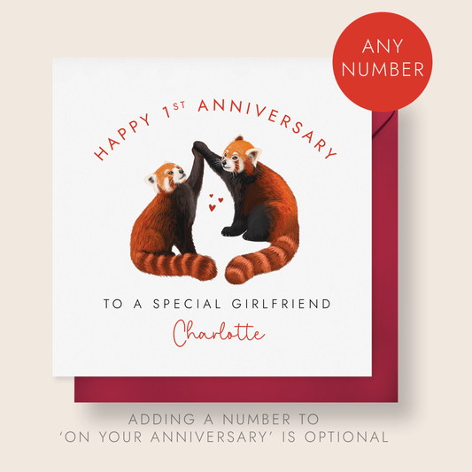 Personalised Red Pandas Anniversary Card for Partner