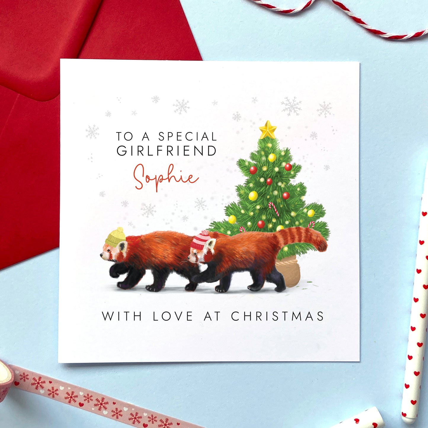 Personalised Red Pandas Christmas Card for Boyfriend