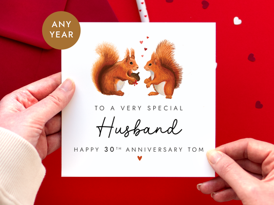 Personalised Red Squirrel Anniversary Card for Partner