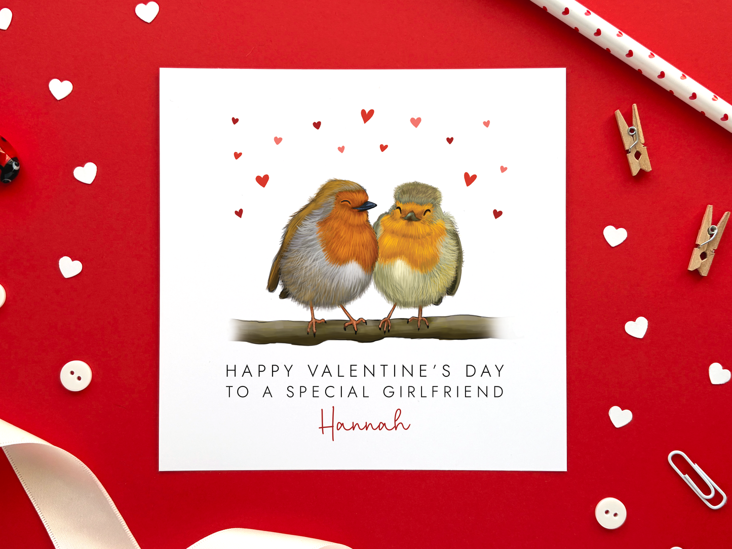 Personalised Robins Valentine's Day Card