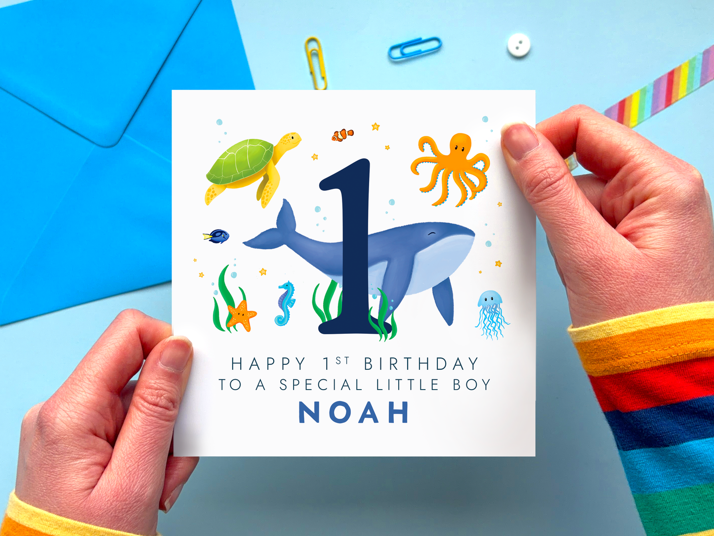 Personalised Sealife 1st Birthday Card for Boy