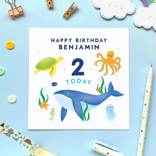 Personalised Sealife Any Age Birthday Card for Children