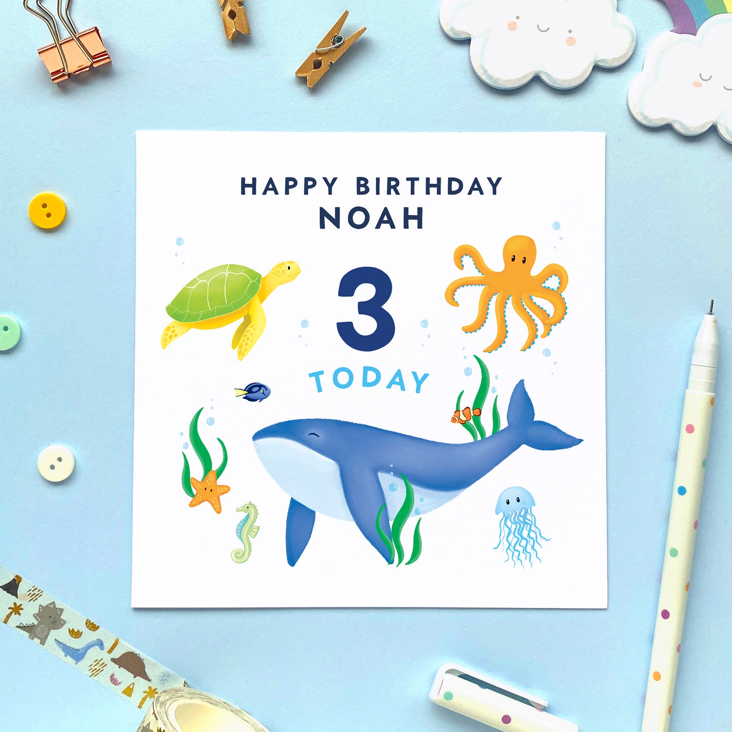 Personalised Sealife Any Age Birthday Card for Children