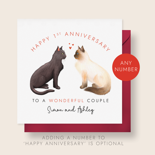 Personalised Cats Anniversary Card for Couple