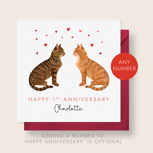 Personalised Cats Anniversary Card for Partner